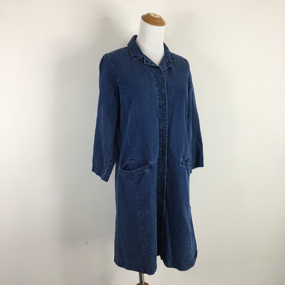 EILEEN FISHER Organic Cotton Blend Long Sleeve Chambray Denim Button Dress
